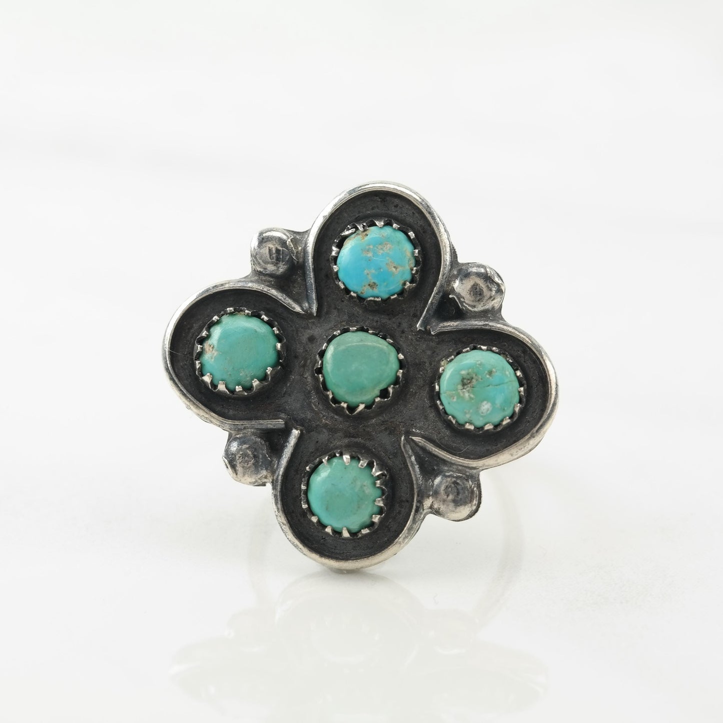 Native American Silver Ring Turquoise Cross Cluster Sterling Size 6 1/4