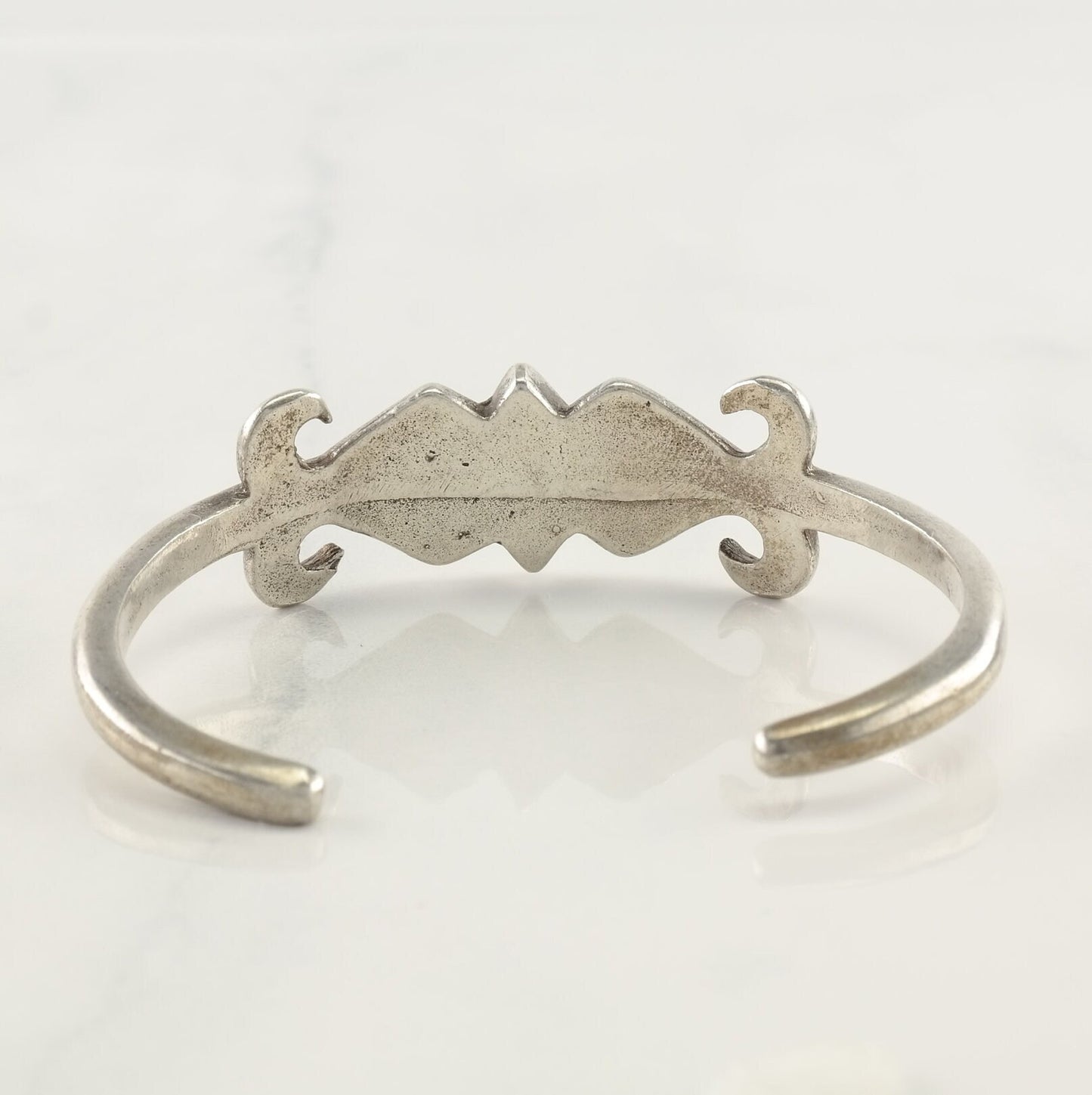 Native American Sterling Silver Cuff Bracelet Turquoise Inlay Sandcast