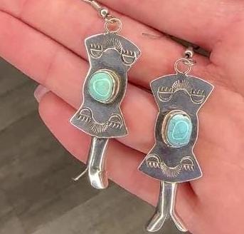 Southwest Sterling Silver Blue #8 Turquoise, Blossoms Turquoise Earrings Fish Hooks