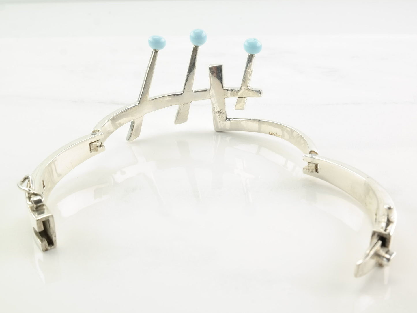 Sigi Taxco Sterling Silver Bracelet | Blue Crown Bracelet | Modernist Mexican Silver Jewelry | 1970s