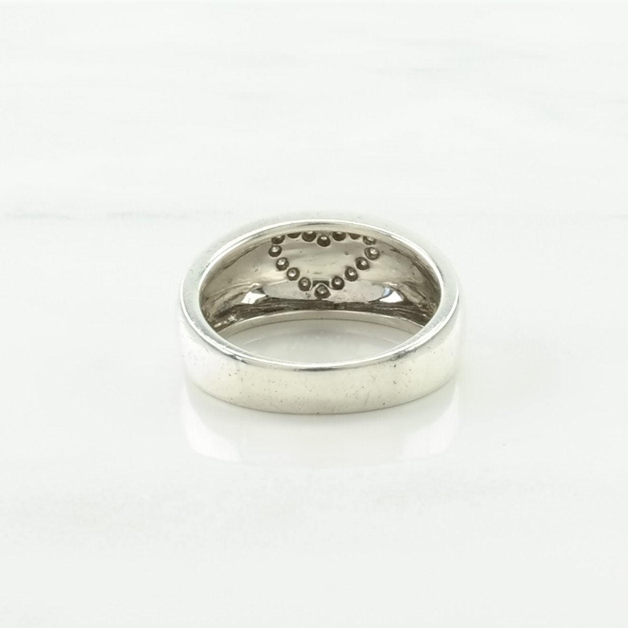 Vintage .15 cttw Silver Ring Diamond Heart, Inlay Sterling Size 7