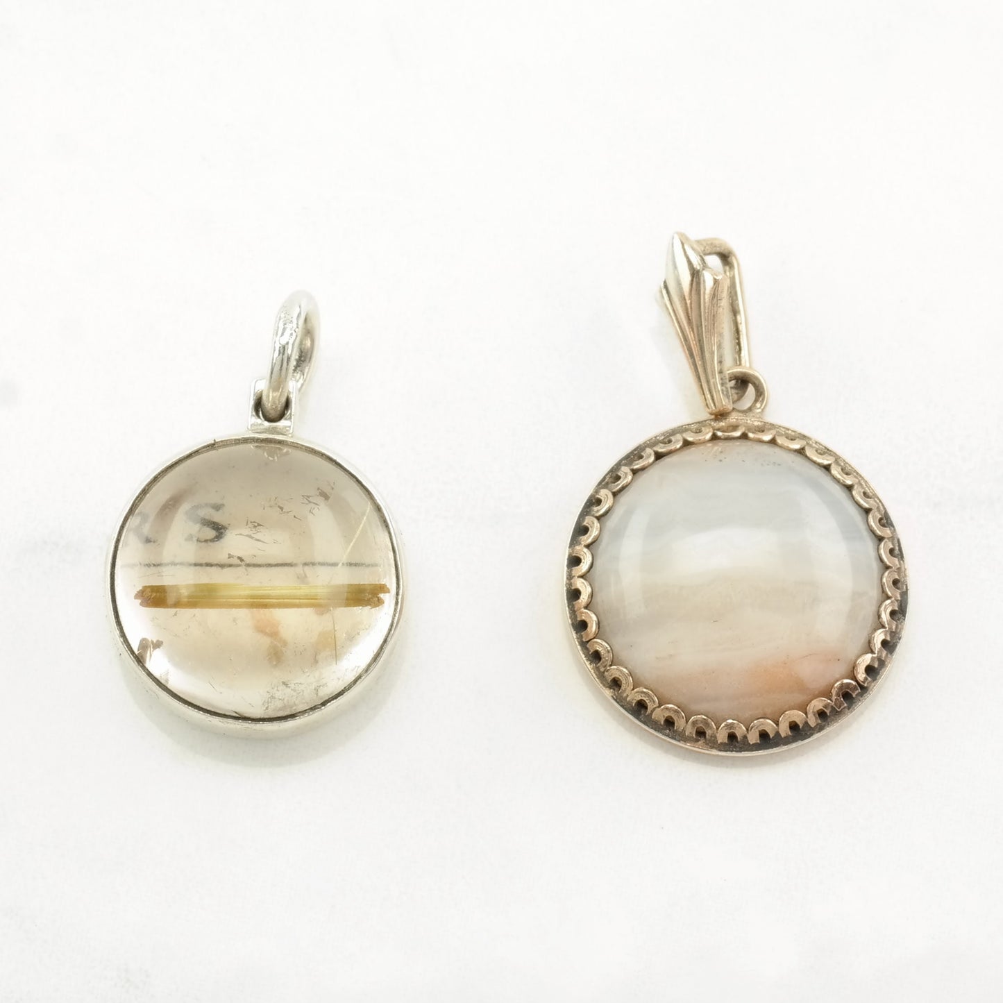 Vintage Quartz, Agate, Turquoise, Citrine Sterling Silver Pendant