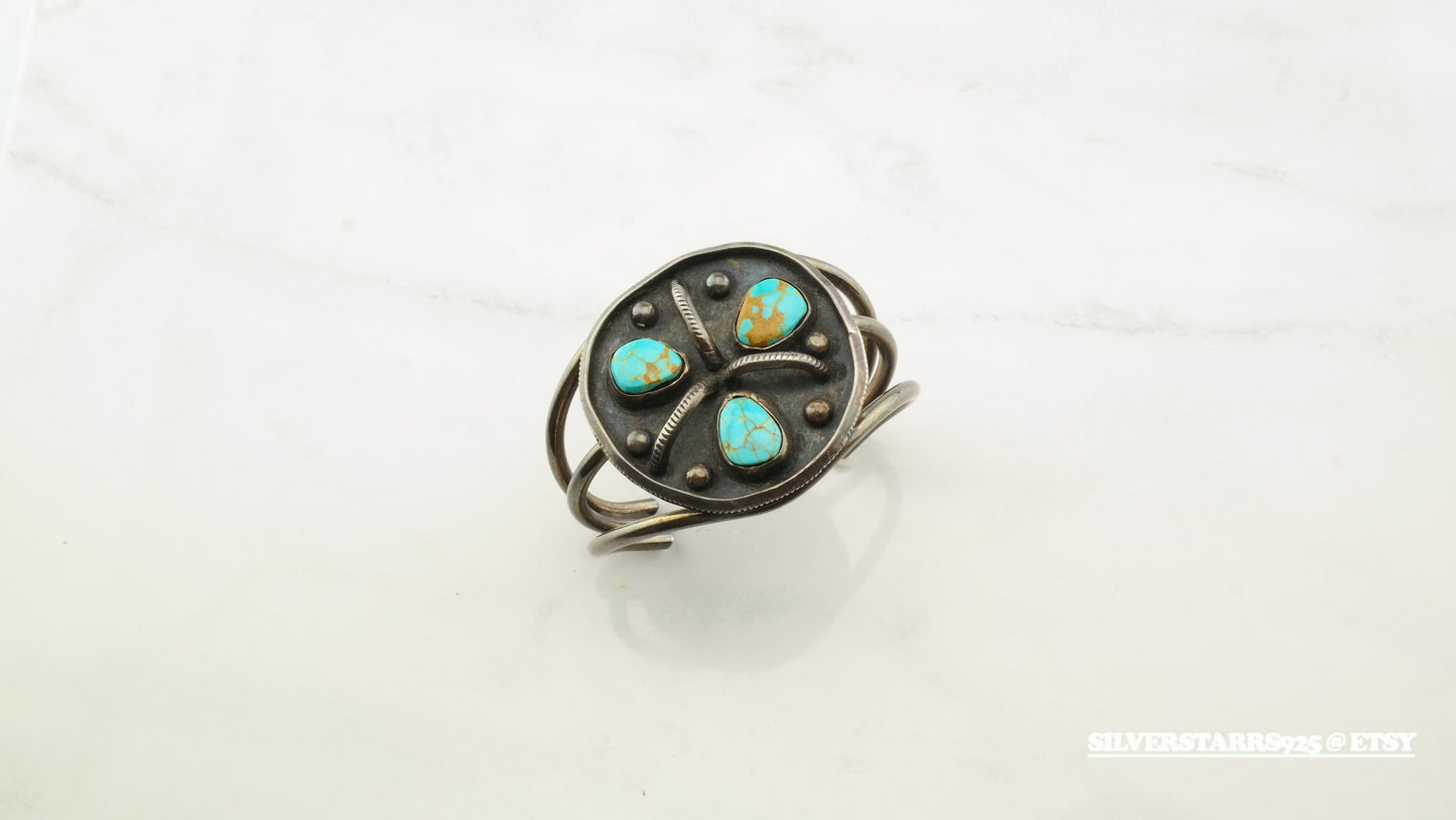Native American Sterling Silver & Turquoise Cuff Bracelet | Vintage Southwestern Jewelry | 1970s