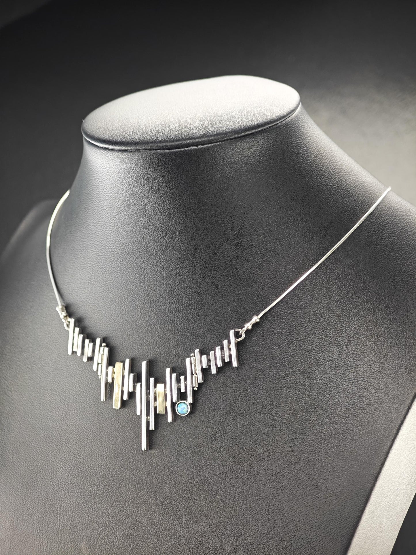 Lab Opal Abstract, Necklace and Bracelet Set Sterling Silver