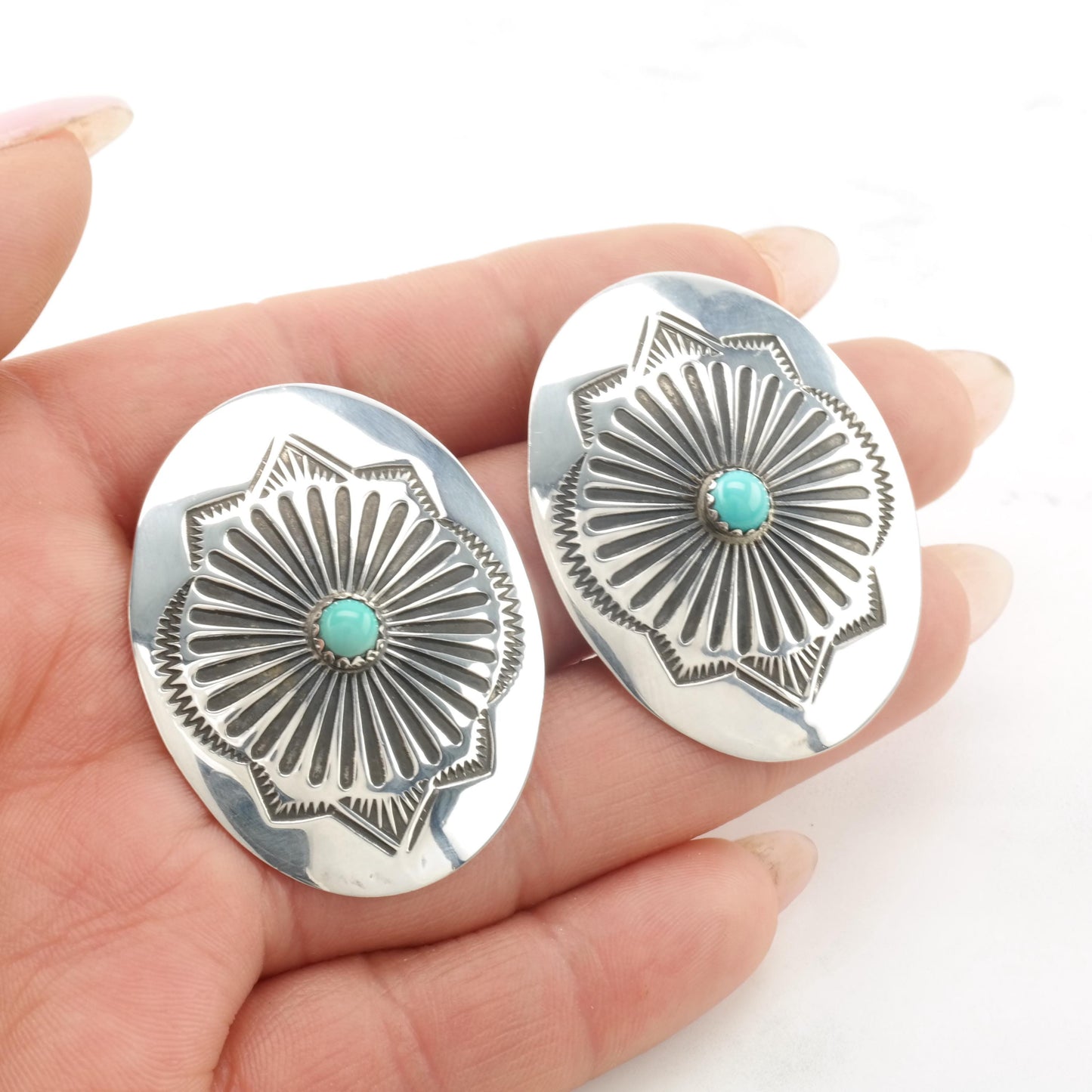 Vintage Signed, Native American Sterling Silver Pierced Earrings