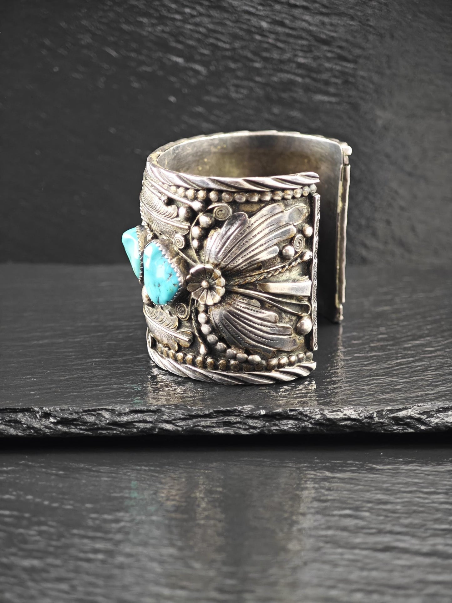 Large Size Signed Native American, Cuff Bracelet Sterling Silver