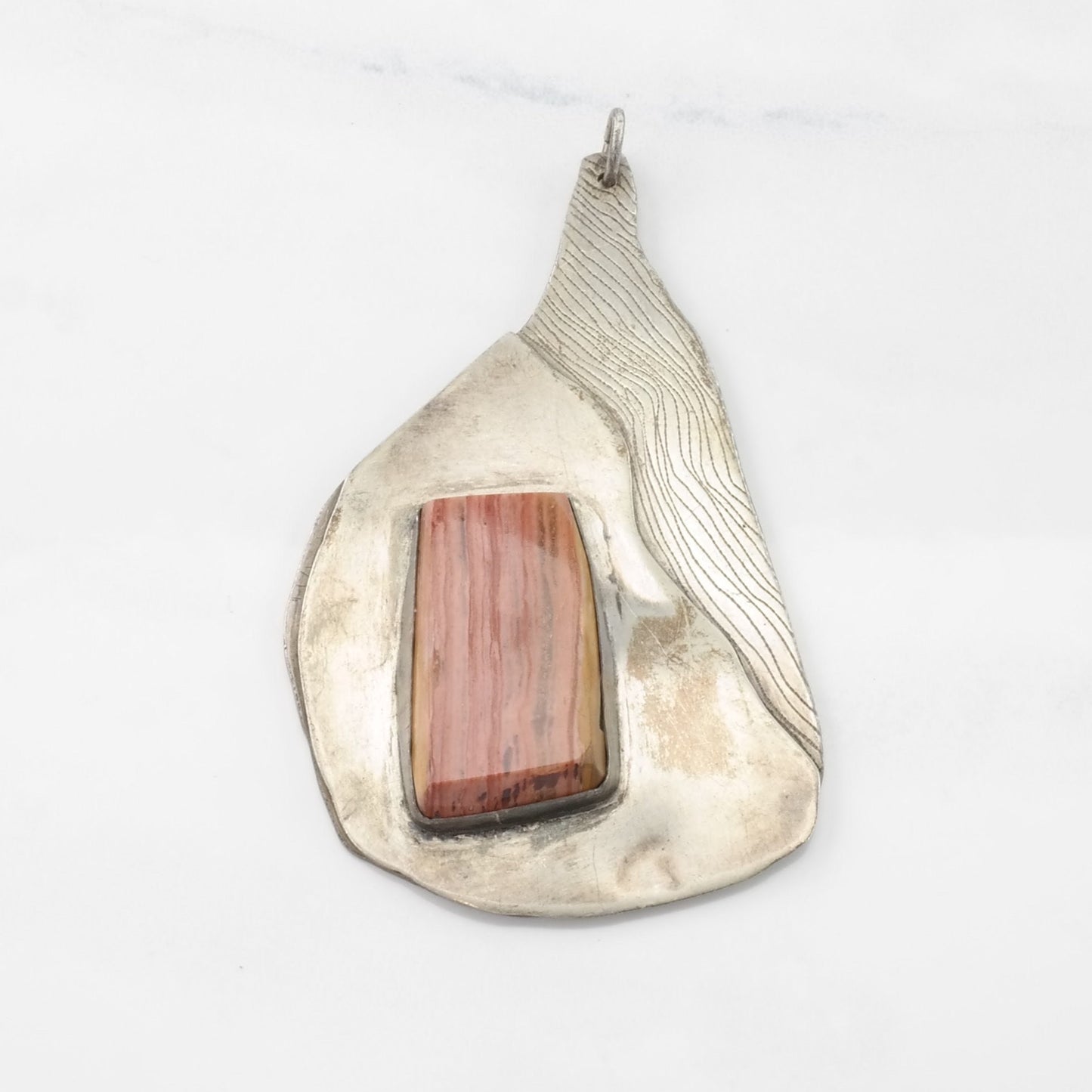 Vintage Modernist Jasper Large, Brutalist Sterling Silver Pendant