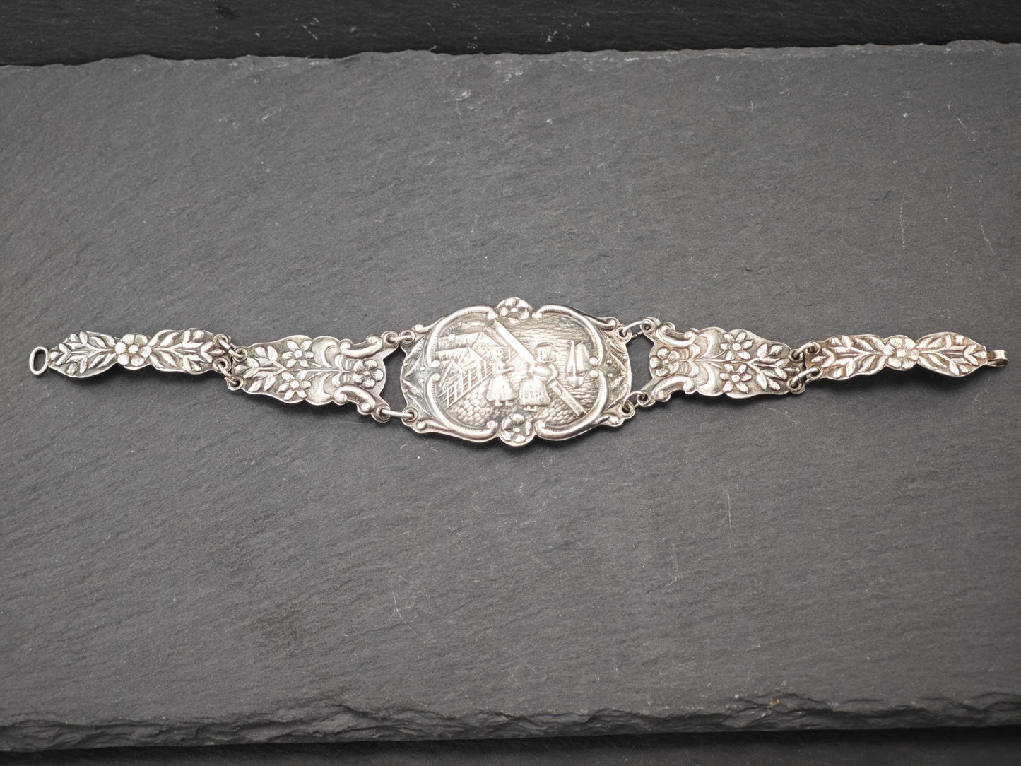 Vintage Repousse Foreign Sterling Silver Bracelet