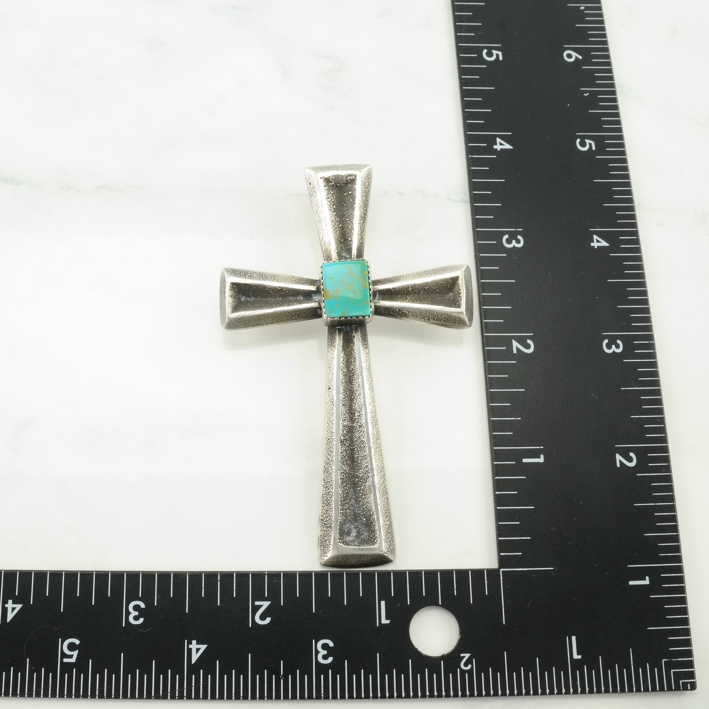 Vintage Native American Turquoise, Tufa Cast Large Cross Sterling Silver Pendant