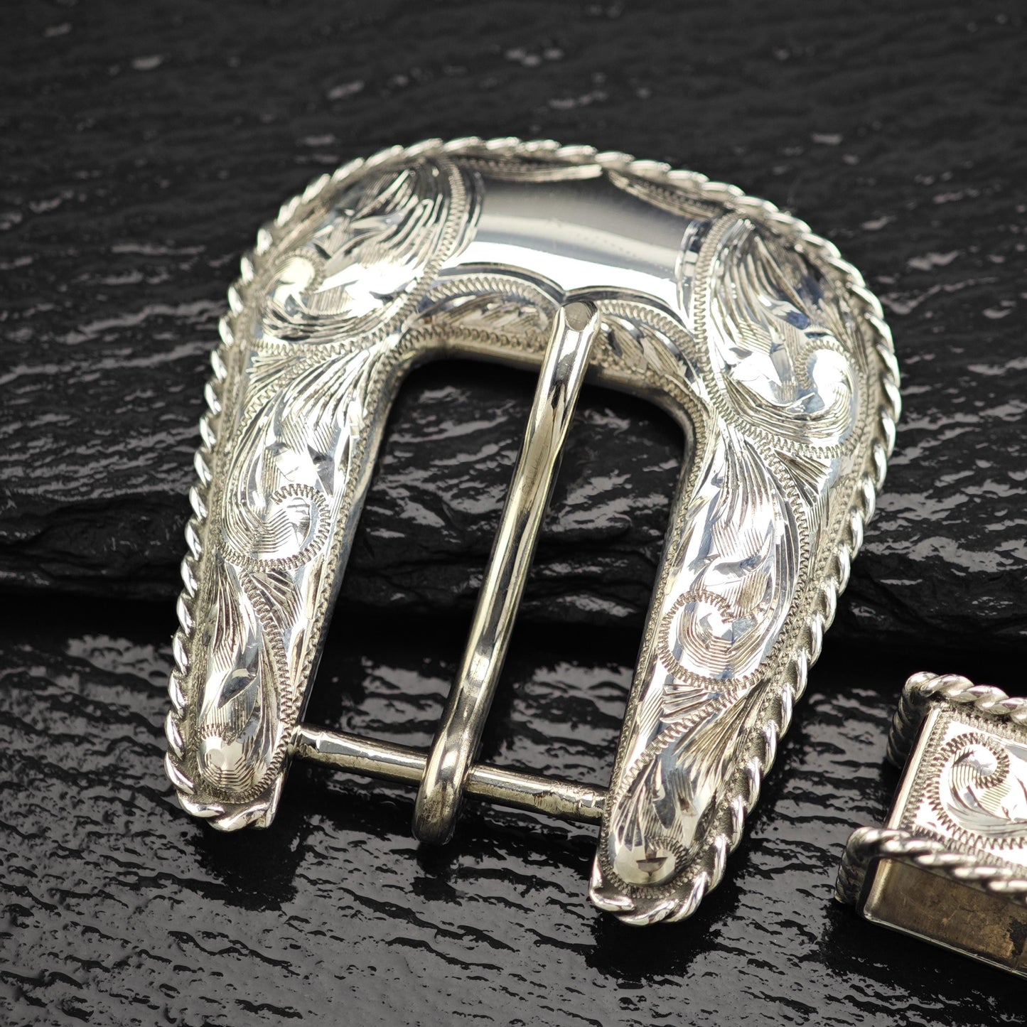 Vintage Floral Western Buckle Sterling Silver, Ranger Belt Buckle and Notch by Sunset Trails
