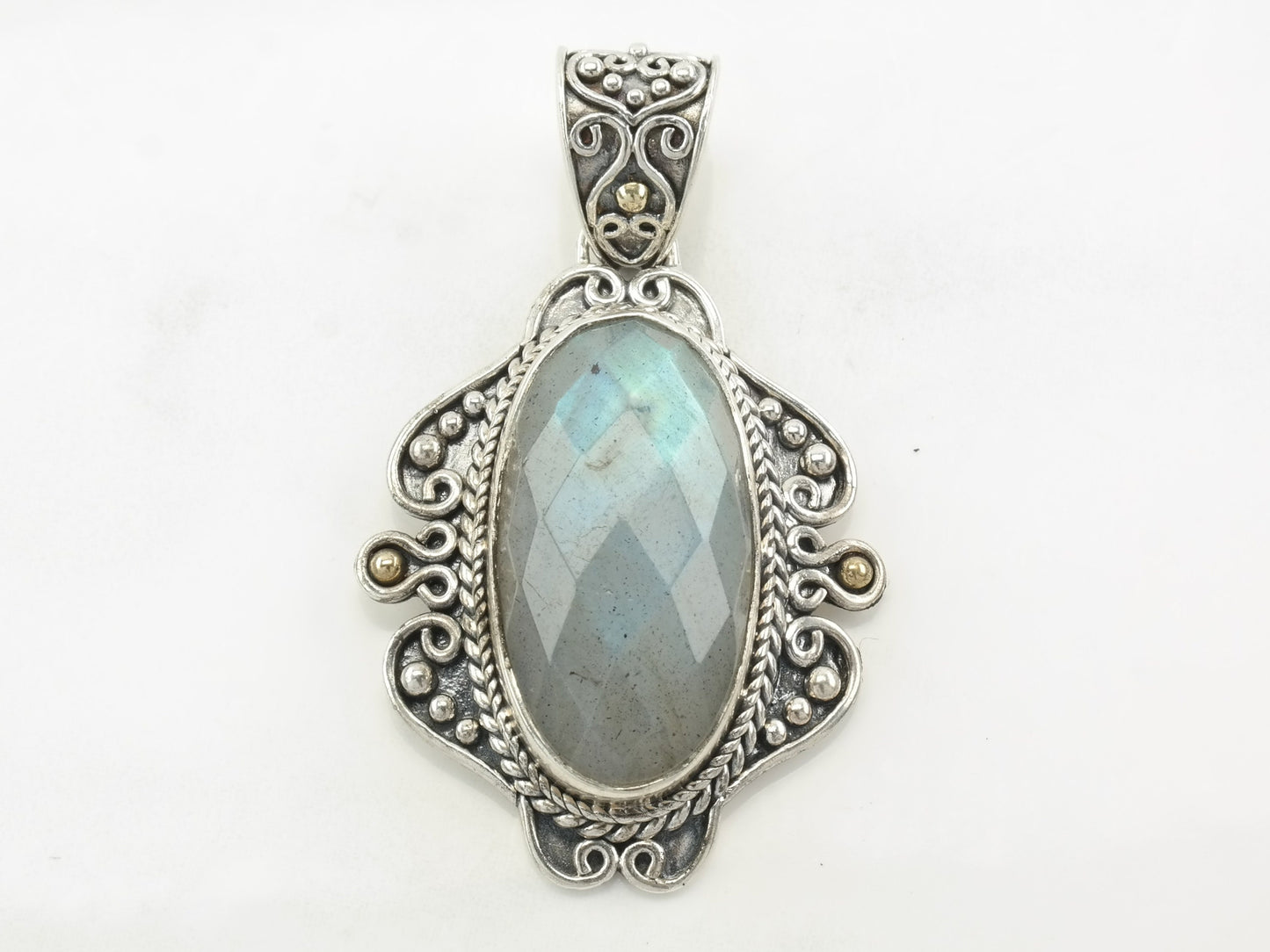 Vintage Labradorite 18K Gold Accent Sterling Silver Pendant