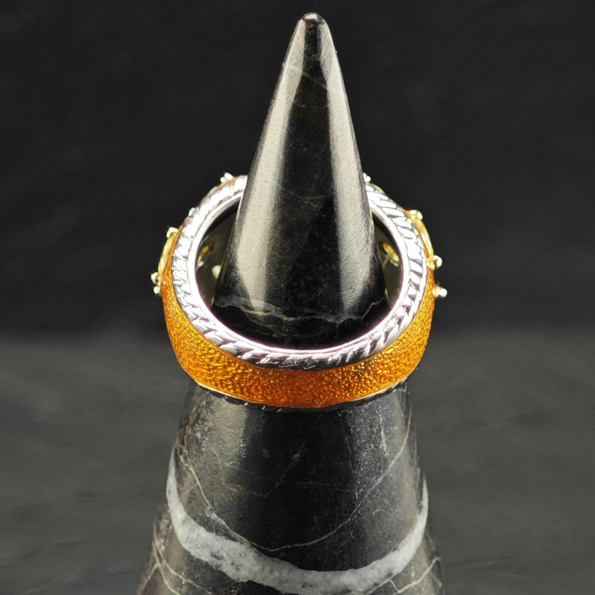 Spinel CZ Orange Enamel Sterling Silver Ring Sz 6 R6836