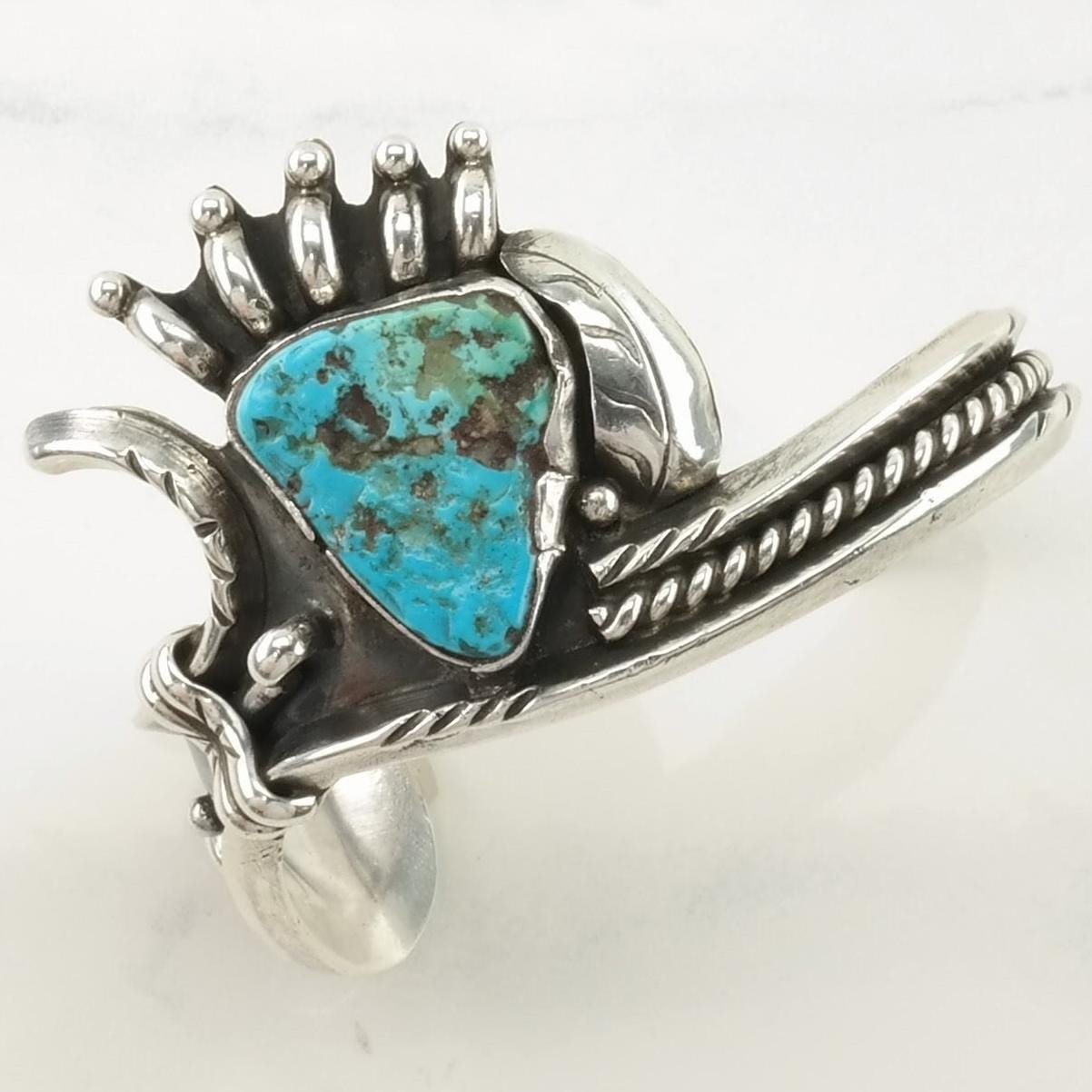 Native American Sterling Silver Cuff Bracelet Blue, Red Turquoise, Coral Crown