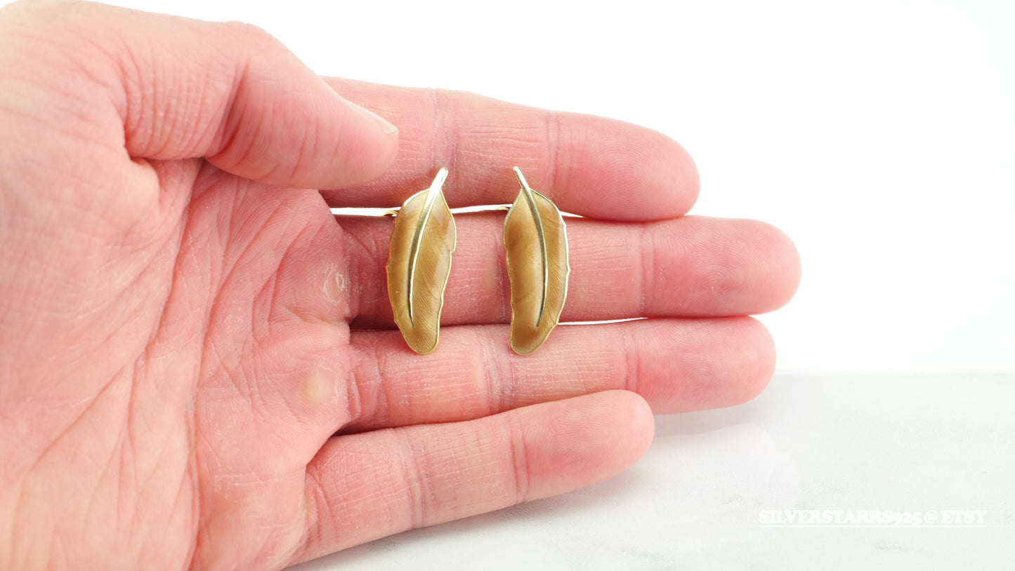 Vintage Dragsted Sterling Silver Feather Enamel Earrings Clip On