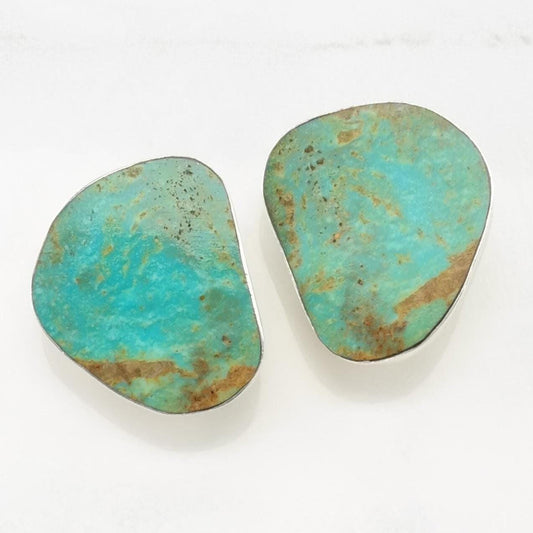 Vintage Sterling Silver Clip On Earrings Native American Blue Turquoise Large