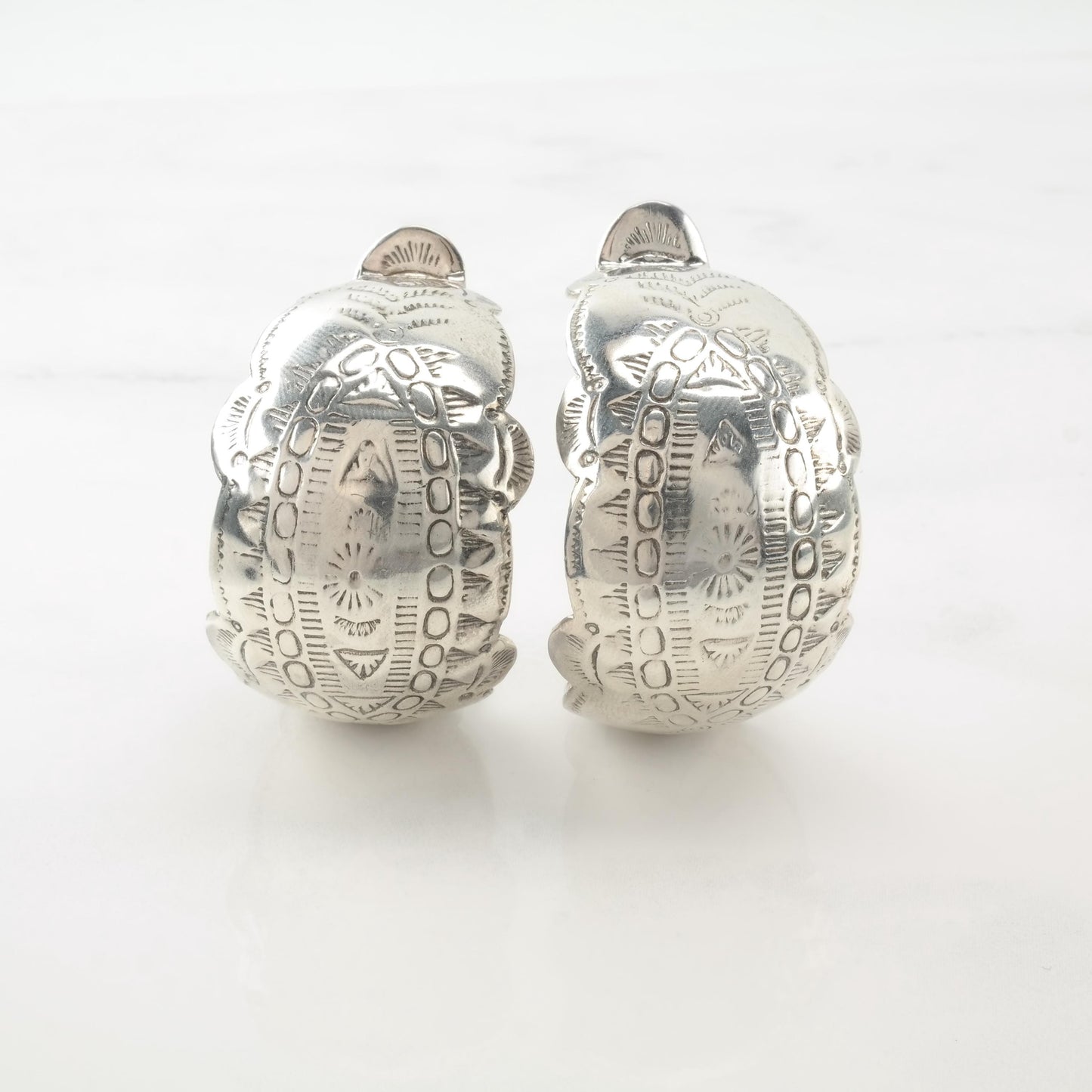Vintage Stamped Sterling Silver Pierced C-Hoop Earrings