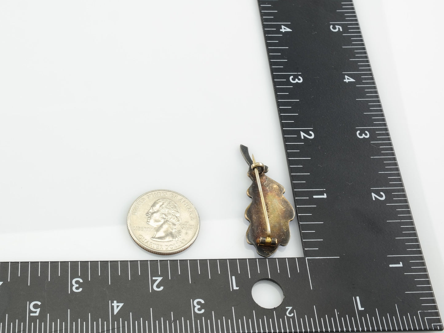 Art Nouveau Sterling Silver Brooch Enamel Leaf B1376