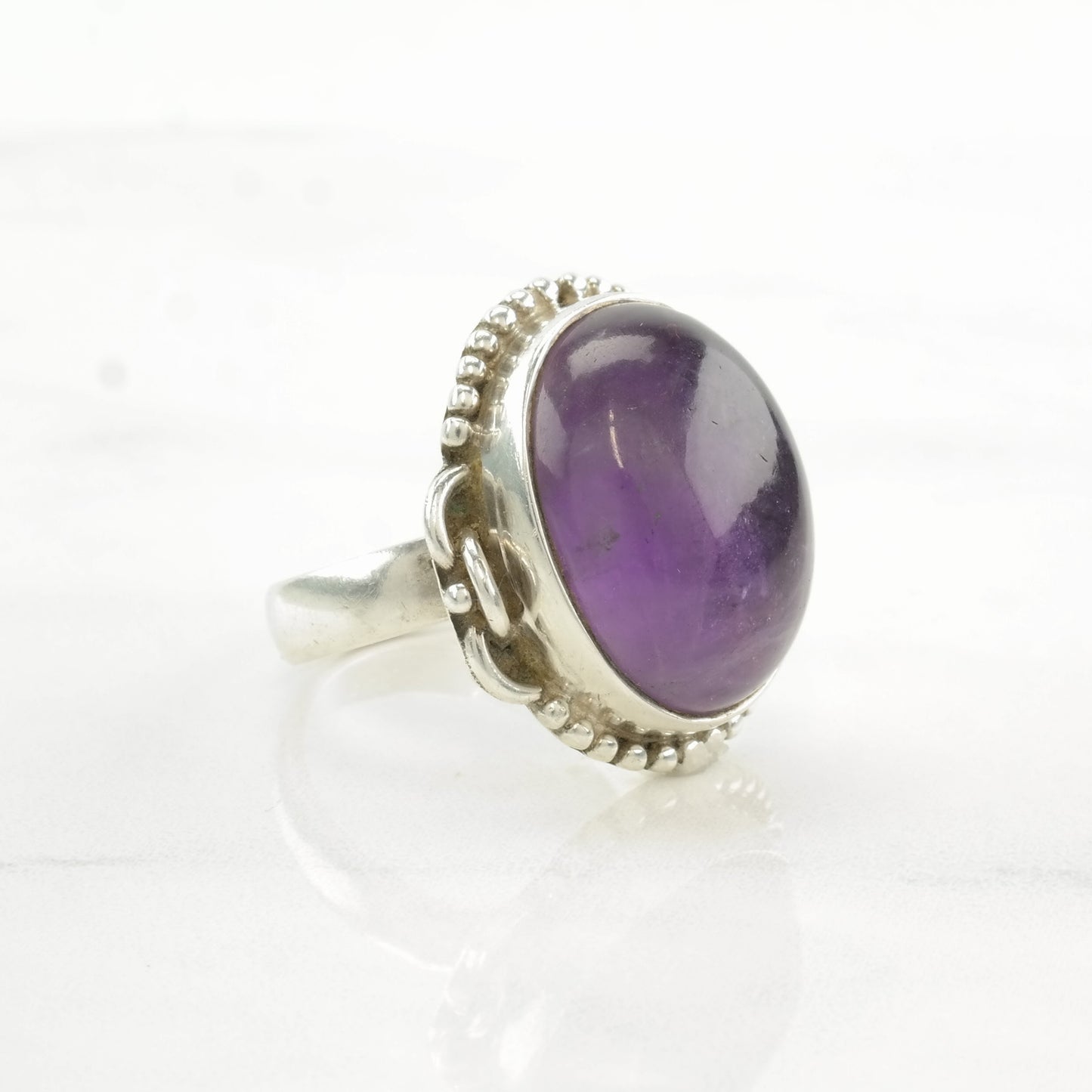 Vintage Sterling Silver Ring Amethyst Chain Link Accent Size 8 3/4