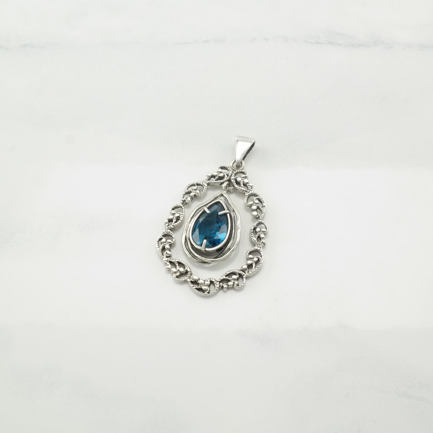 Vintage Israel Topaz Raindrop Pendant Dangle Sterling Silver