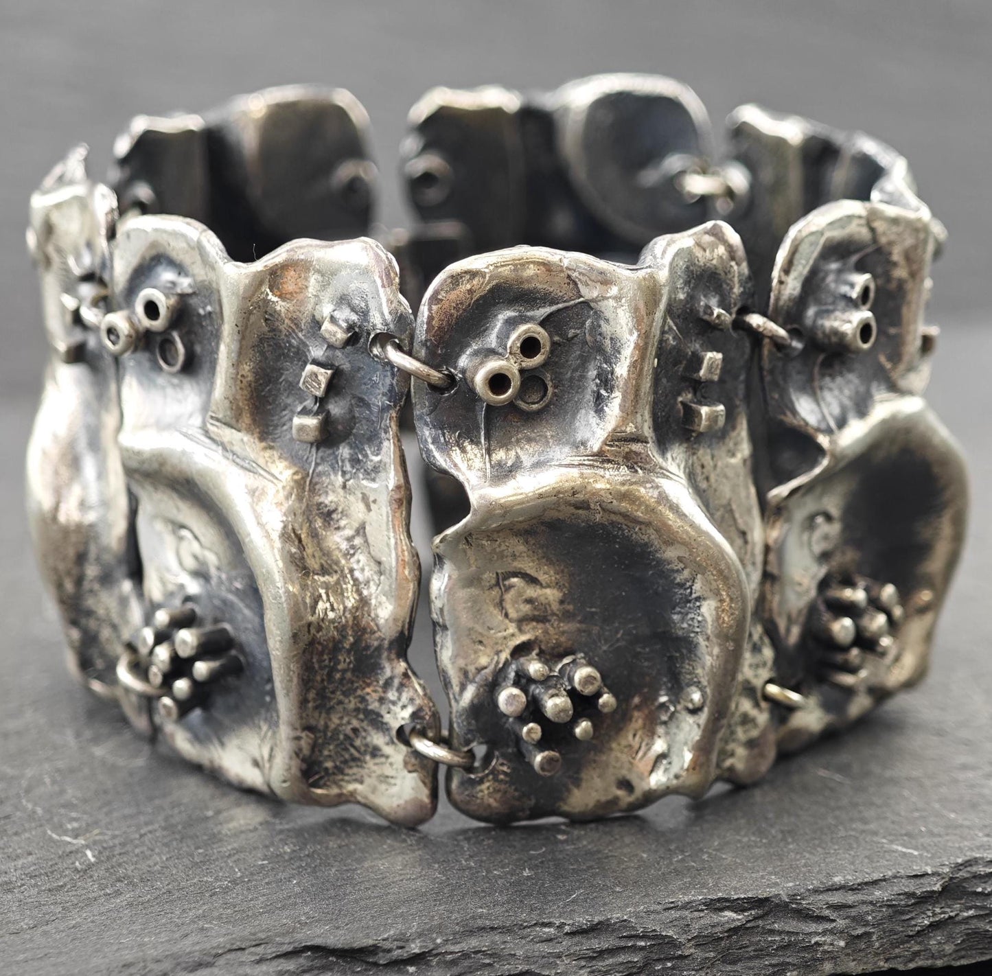 Signed, Brutalist non precious metal, Wide Panel Link Bracelet