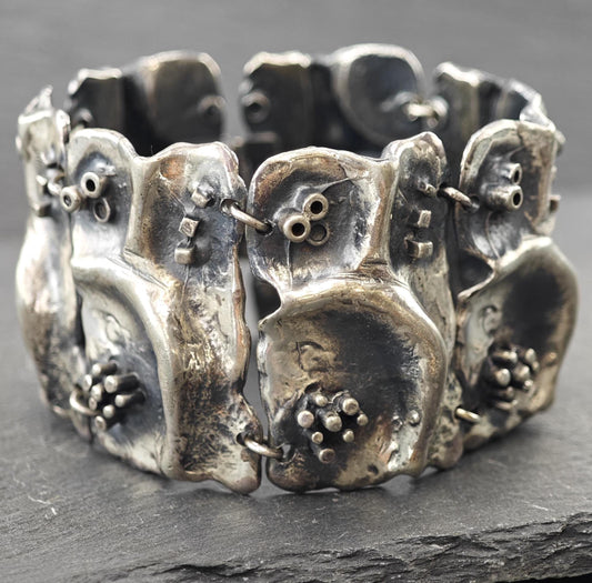 Signed, Brutalist non precious metal, Wide Panel Link Bracelet