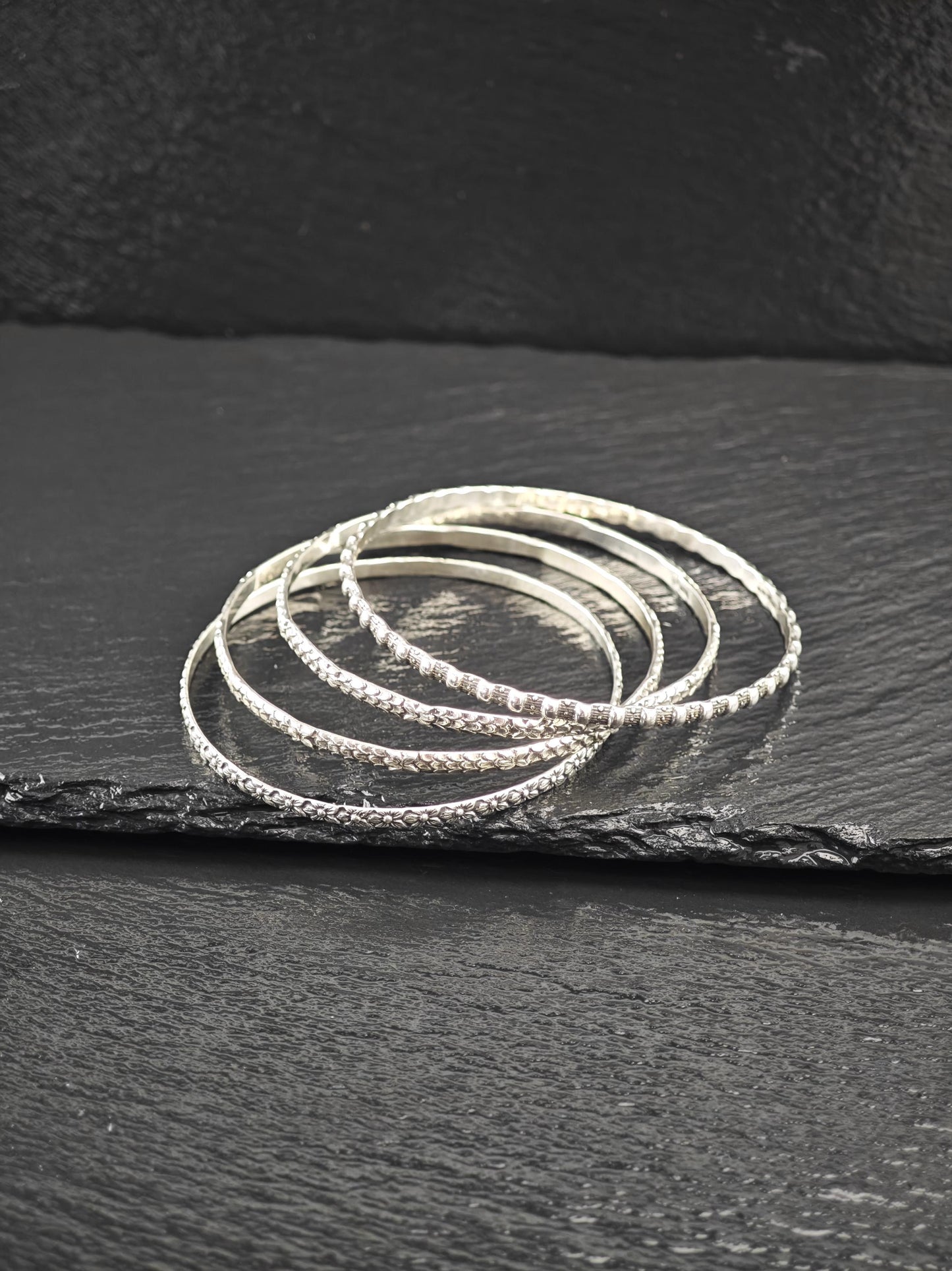 Choice of Stackable Repousse, Bangle Bracelet Sterling Silver