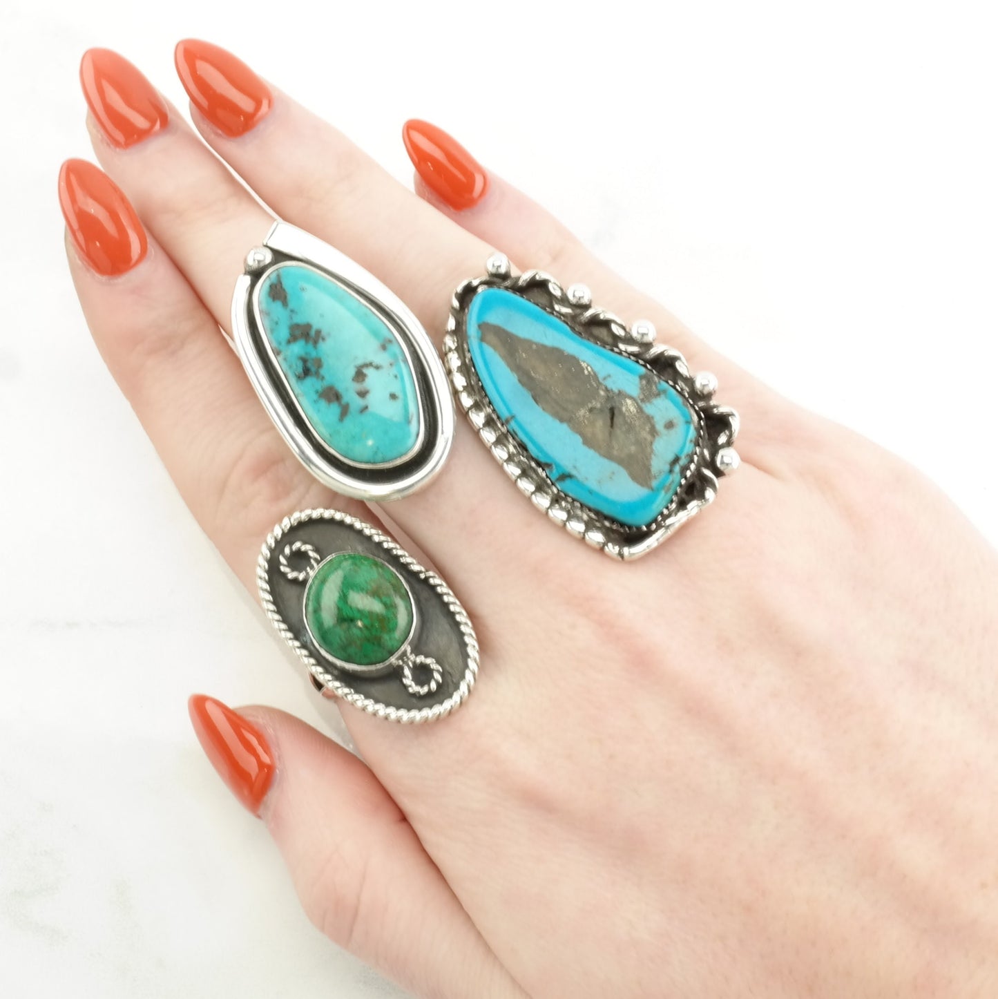 Vintage Sterling Silver Ring Azurite Rope Detail Green Size 7 1/4