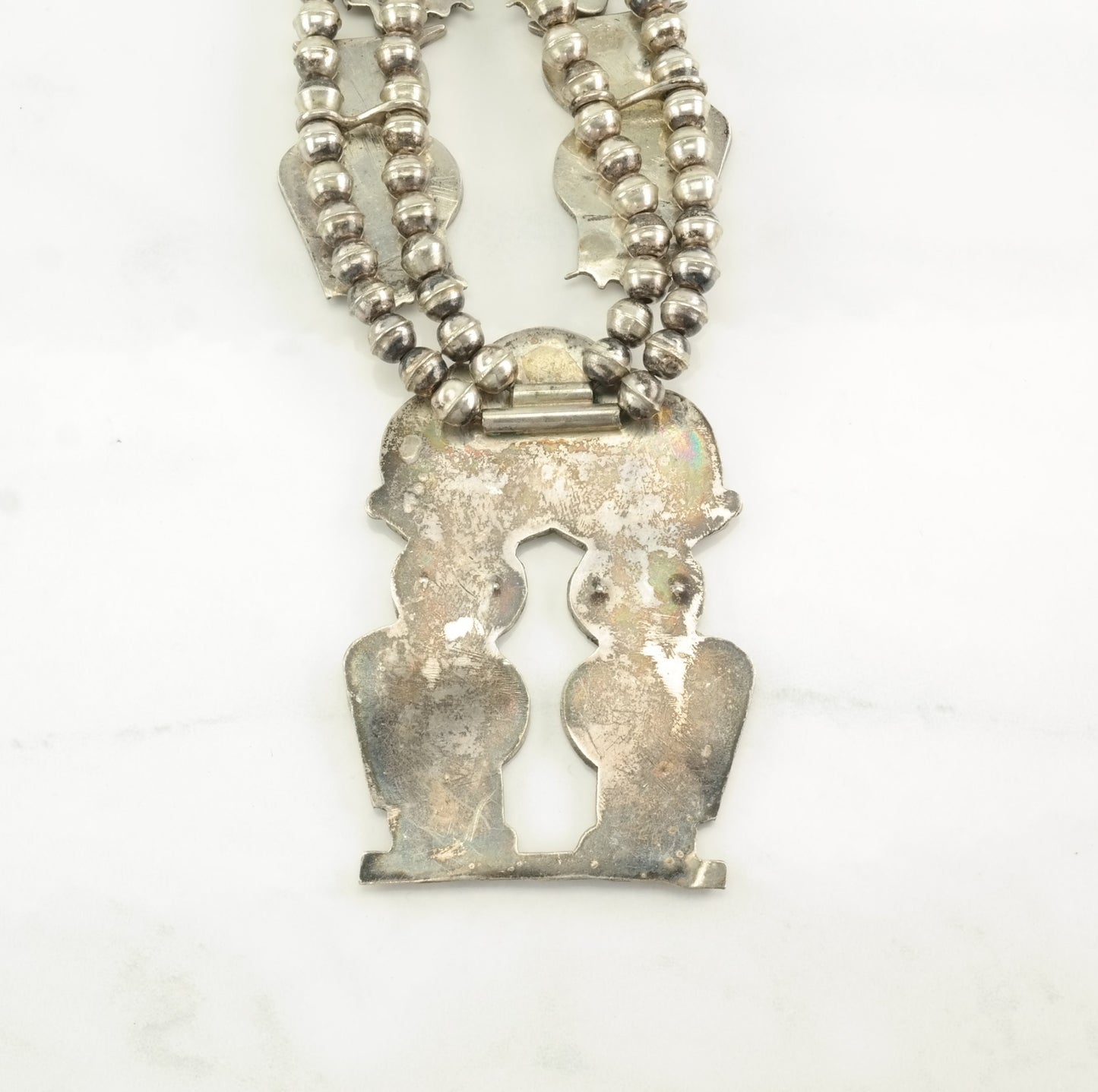 Zuni Owl Inlay Squash Blossom Native American Sterling Silver Necklace