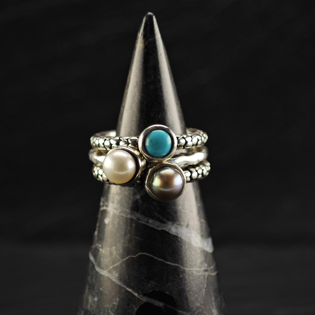 Choice of Michael Dawkins Pearl, Turquoise Sterling Silver Ring Sz 6 R6825