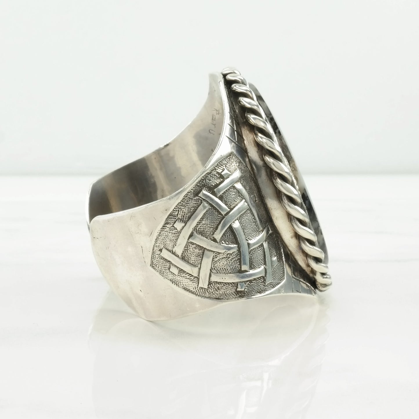 Vintage Studio Sterling Silver Cuff Bracelet Black Odd Natural Gemstone Large