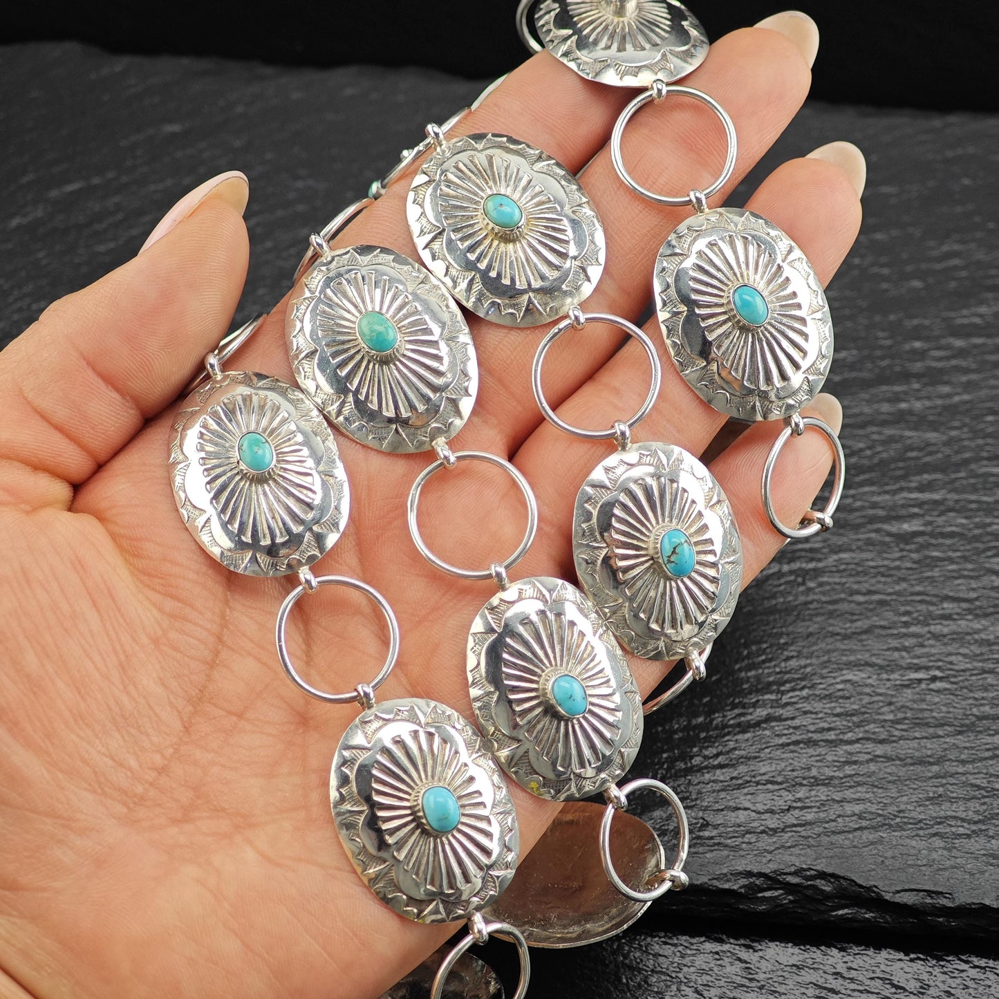 Native American Turquoise Concho Belt Sterling Silver