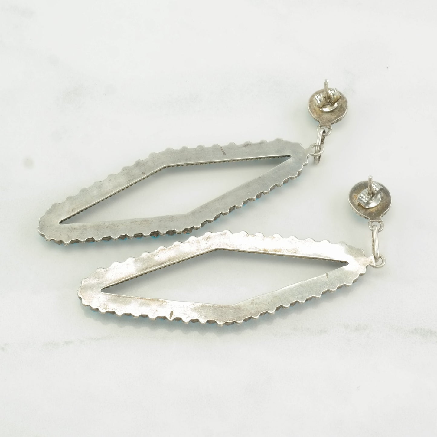 Vintage Sterling Silver & Turquoise Petit Point Earrings | Native American | Boho Chic Jewelry