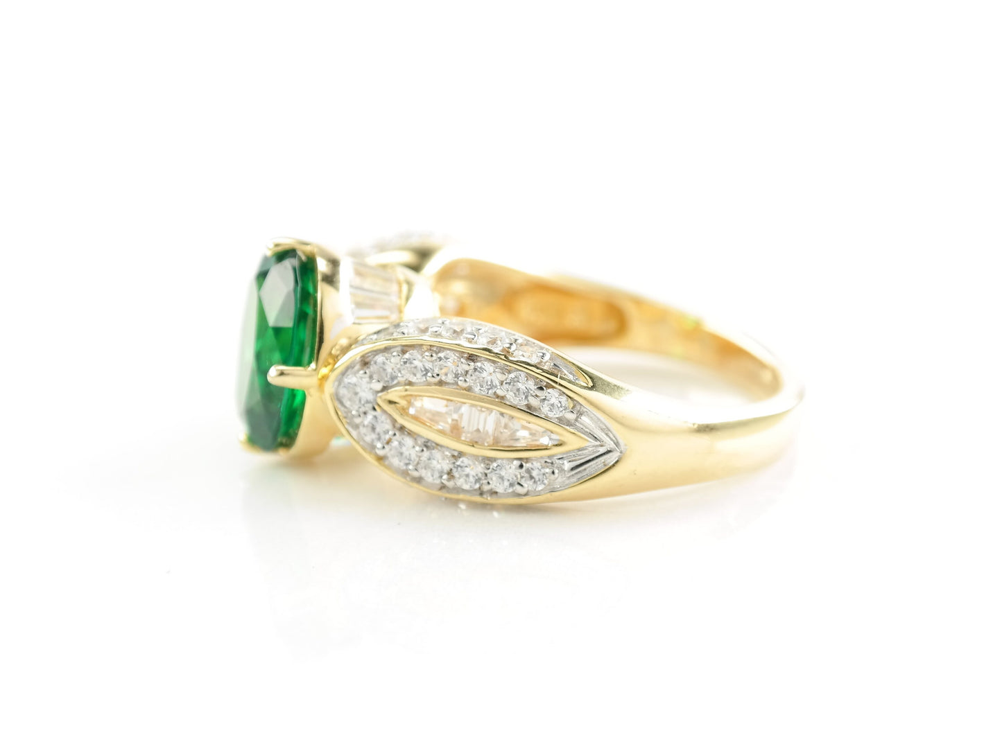 Vintage Sterling Silver Ring Green CZ Gold Plated Size 7