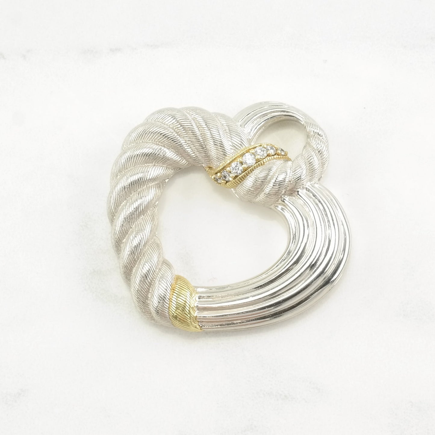 Vintage Judith Ripka CZ, Gold Toned Accents Heart Sterling Silver Pendant