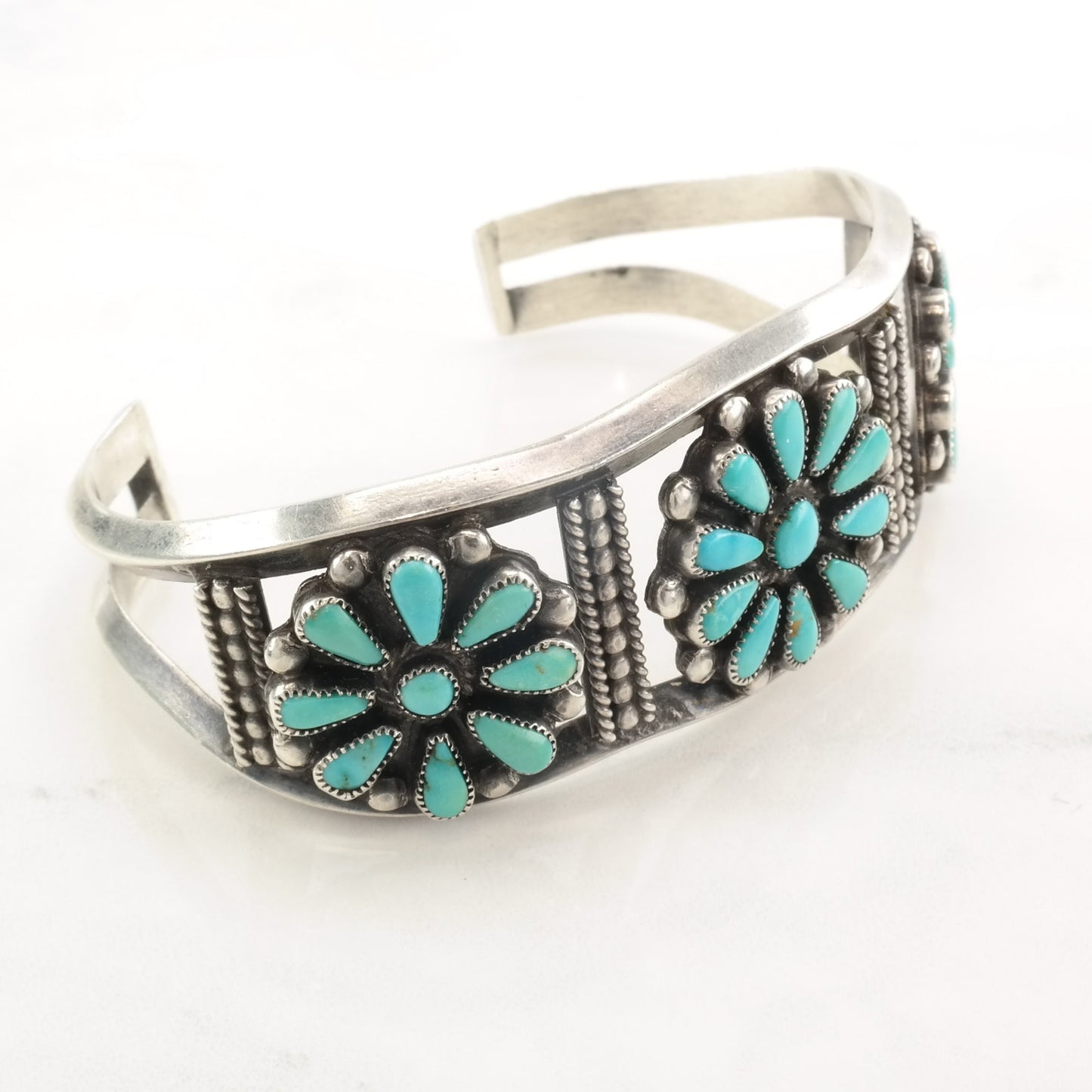1950's Native American Sterling Silver Cuff Bracelet Petit Point Turquoise Ingot Silver