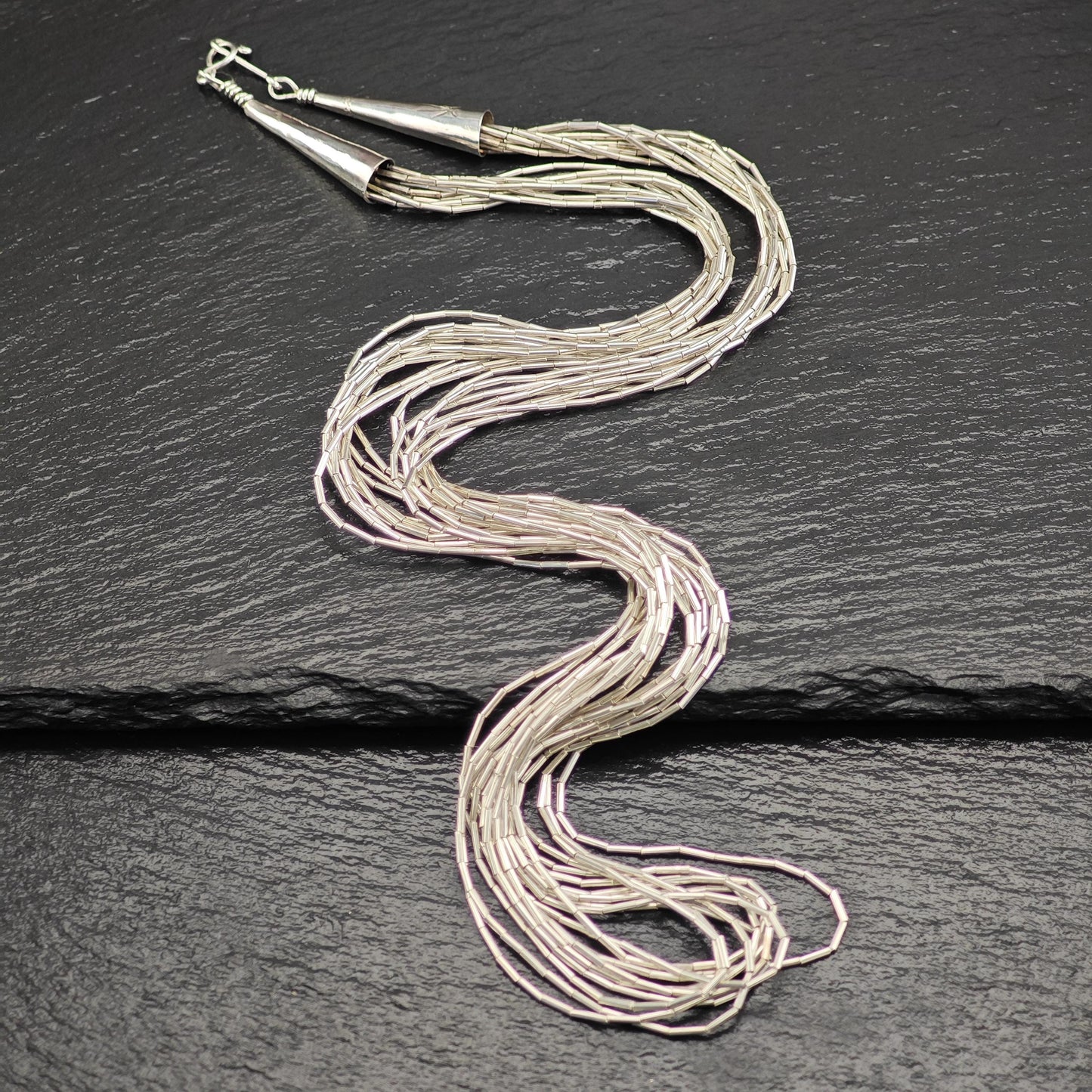 Vintage Liquid Silver 10 Strand, 26 Inch Necklace Sterling Silver