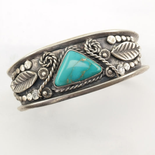 Native American Sterling Silver Turquoise Leaf Triangle Cuff Bracelet