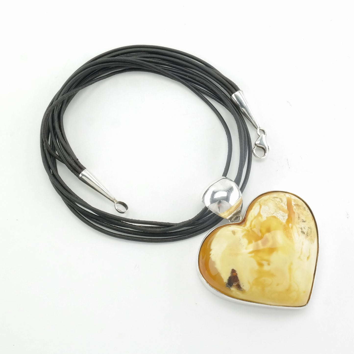 Vintage Sterling Silver Yellow Amber Heart Necklace