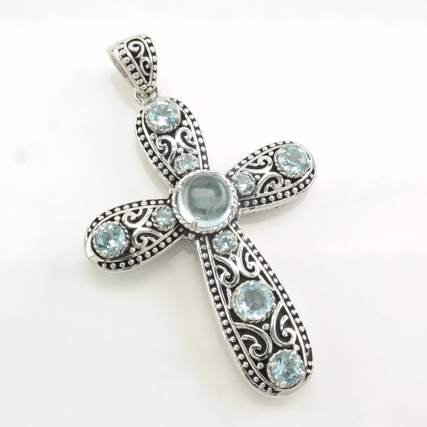 Vintage Topaz Filigree, Cross Sterling Silver Pendant