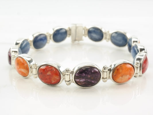 DRT Sterling Silver 6 3/4 Reversible Bracelet, Spiny Oyster, Iolite, Cabochon