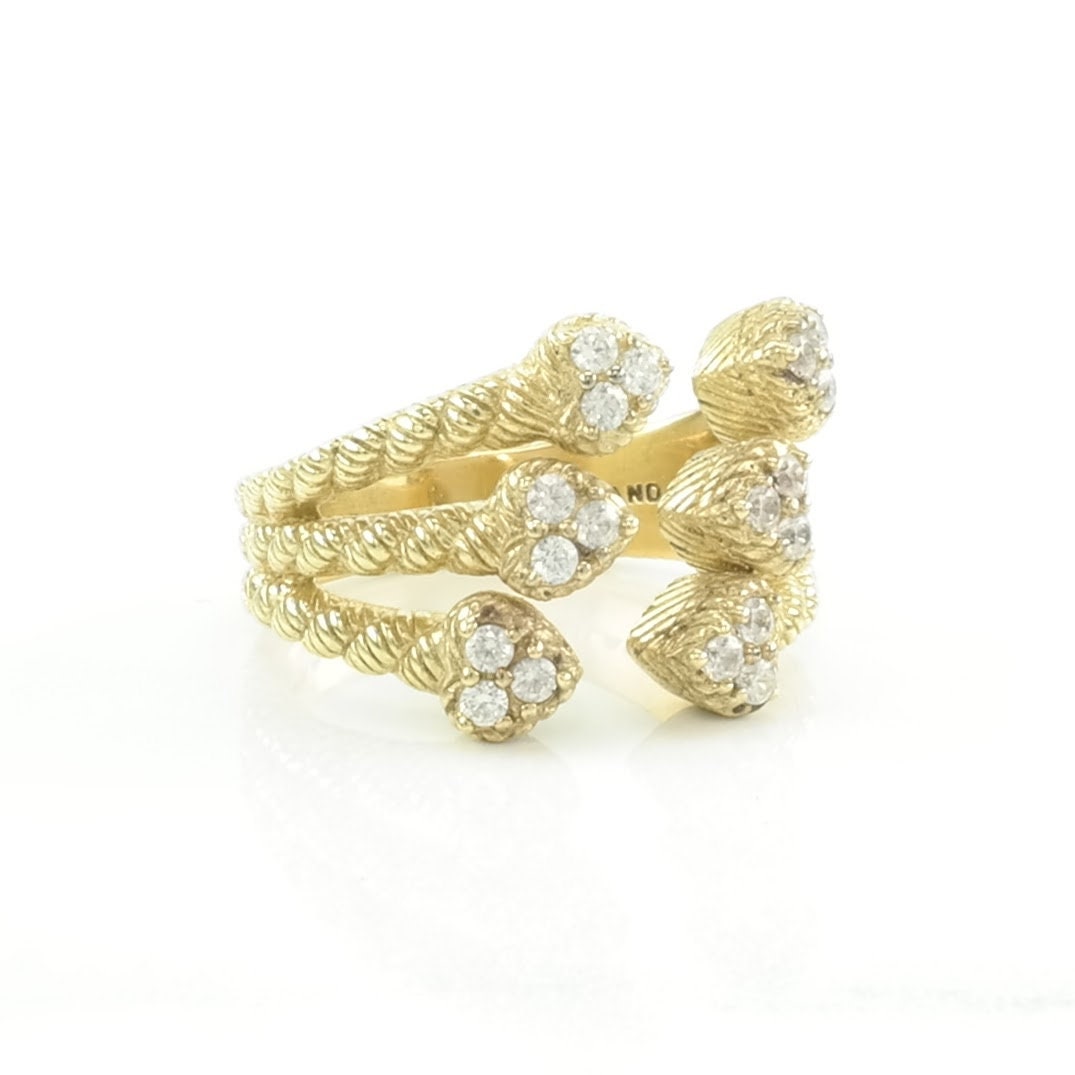 Vintage Judith Ripka Silver Ring DQCZ, Hearts Gold Plated Sterling Size 7