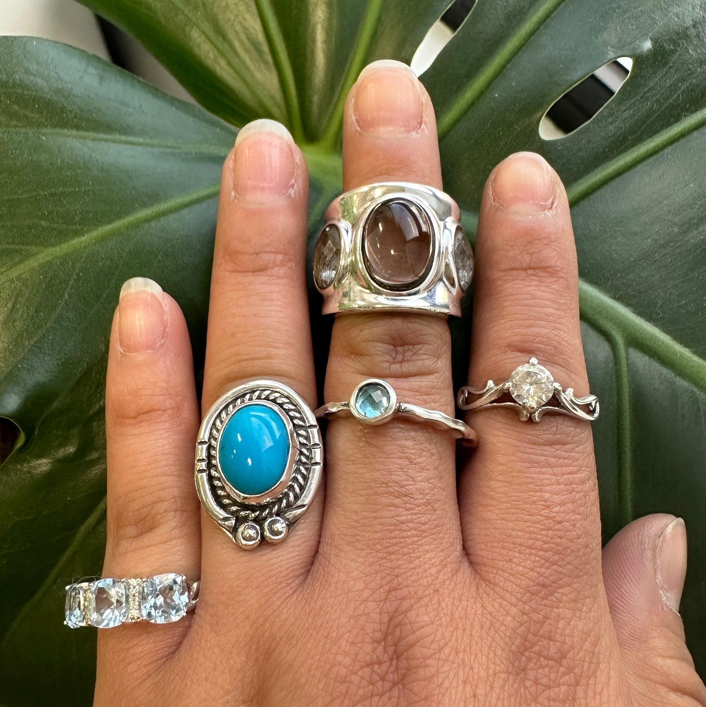 Vintage Sterling Silver Ring Topaz Blue Size 5