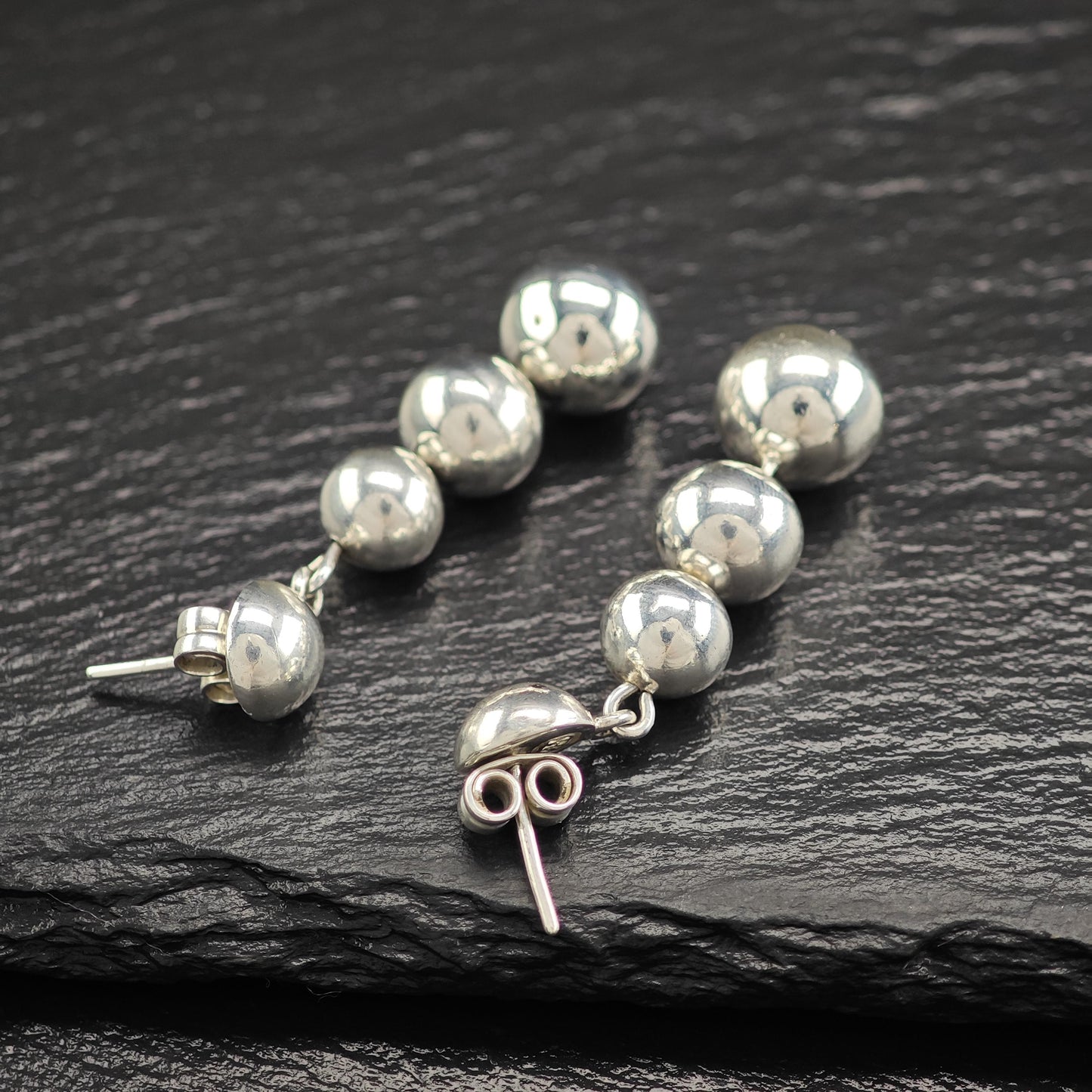 Taxco Graduated Beaded Stud/Dangle Earrings Sterling Silver