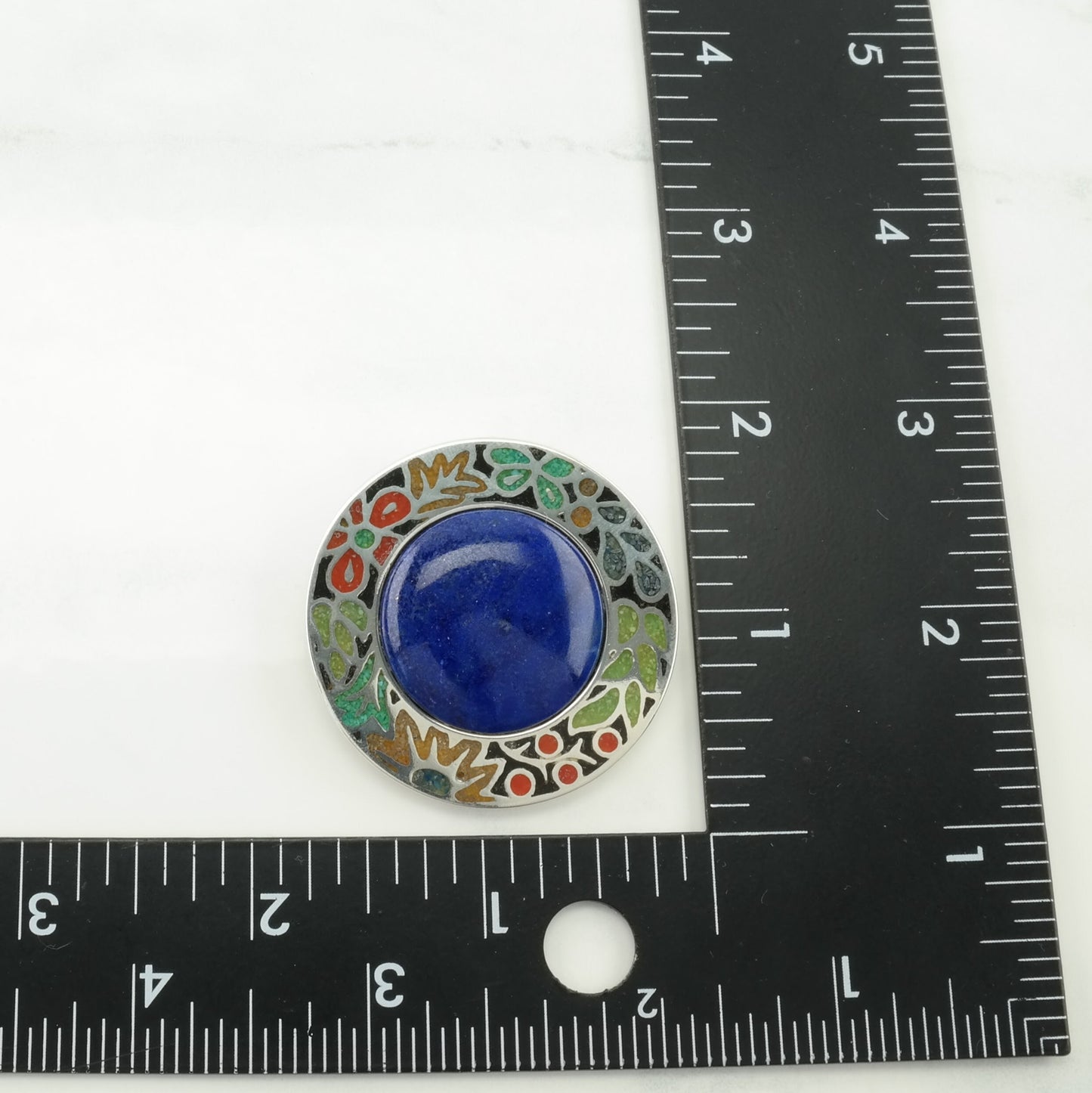 Vintage Carolyn Pollack Lapis Lazuli Inlay, Floral Sterling Silver Pendant