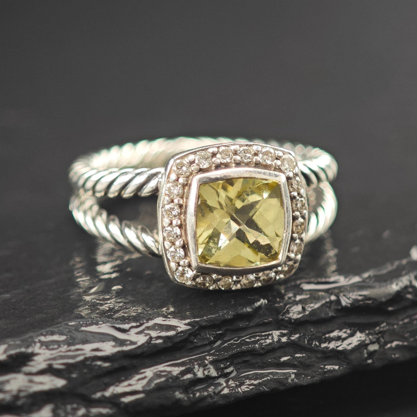 David Yurman Albion Prasiolite Diamond Ring Sterling Silver