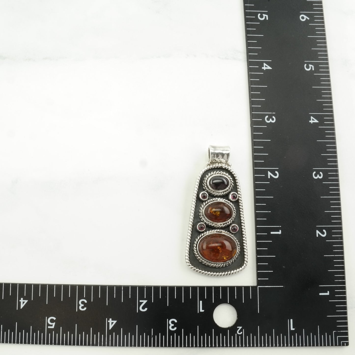 Vintage Amber Garnet Sterling Silver Pendant