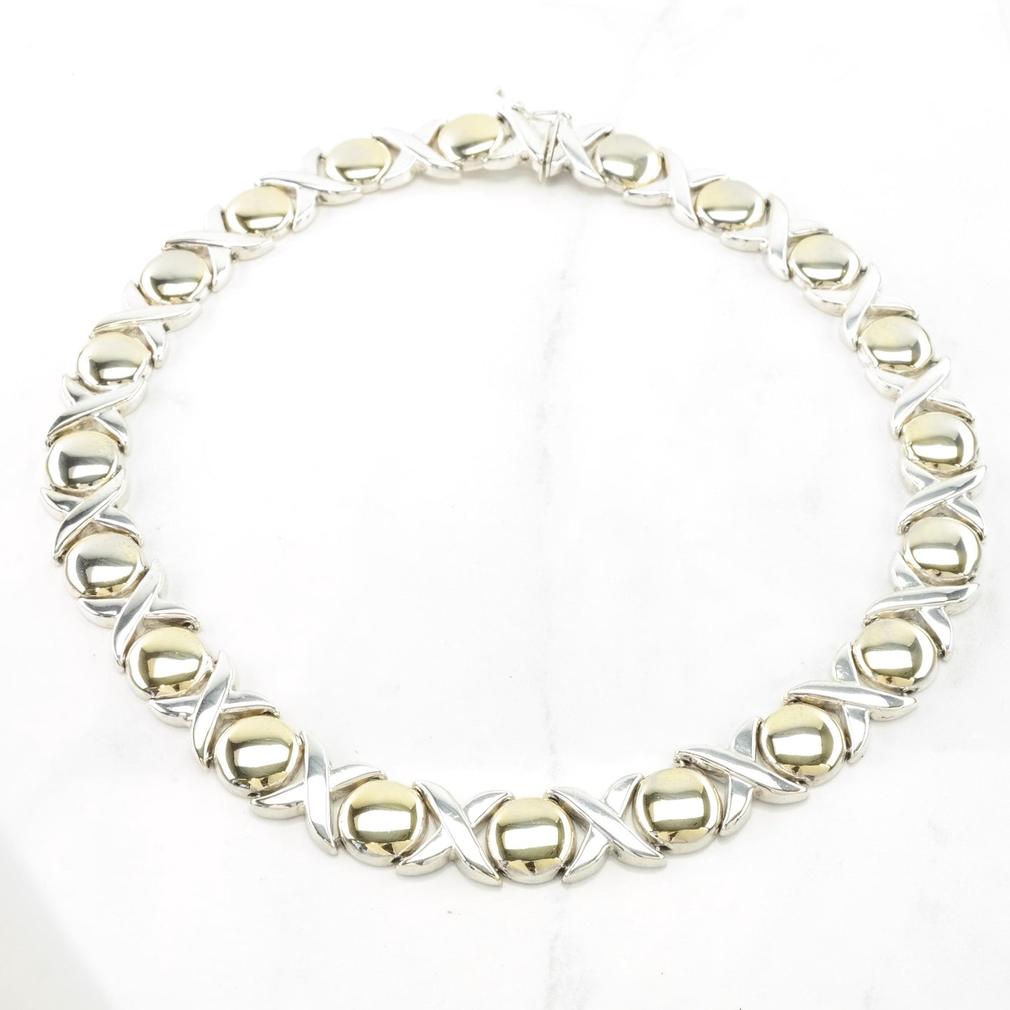 Vintage Italian Sterling Silver & Gold XO Necklace | Choker Necklace