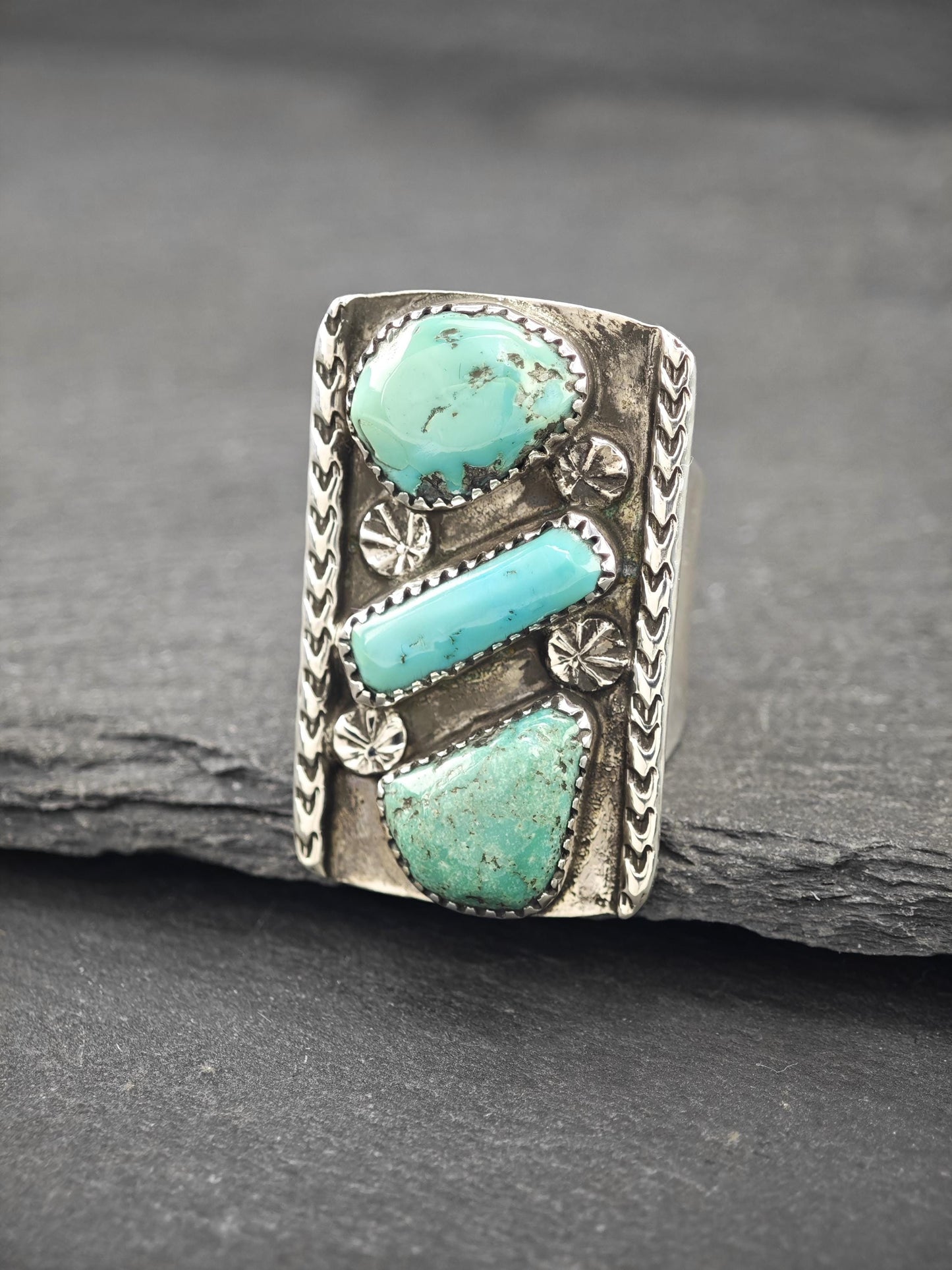 Large Native American, Green Turquoise Ring Sterling Silver