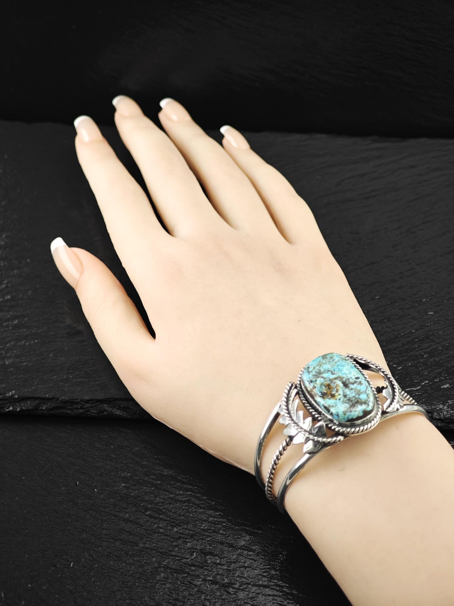 Vintage Southwest, Natural Turquoise Cuff Bracelet Sterling Silver