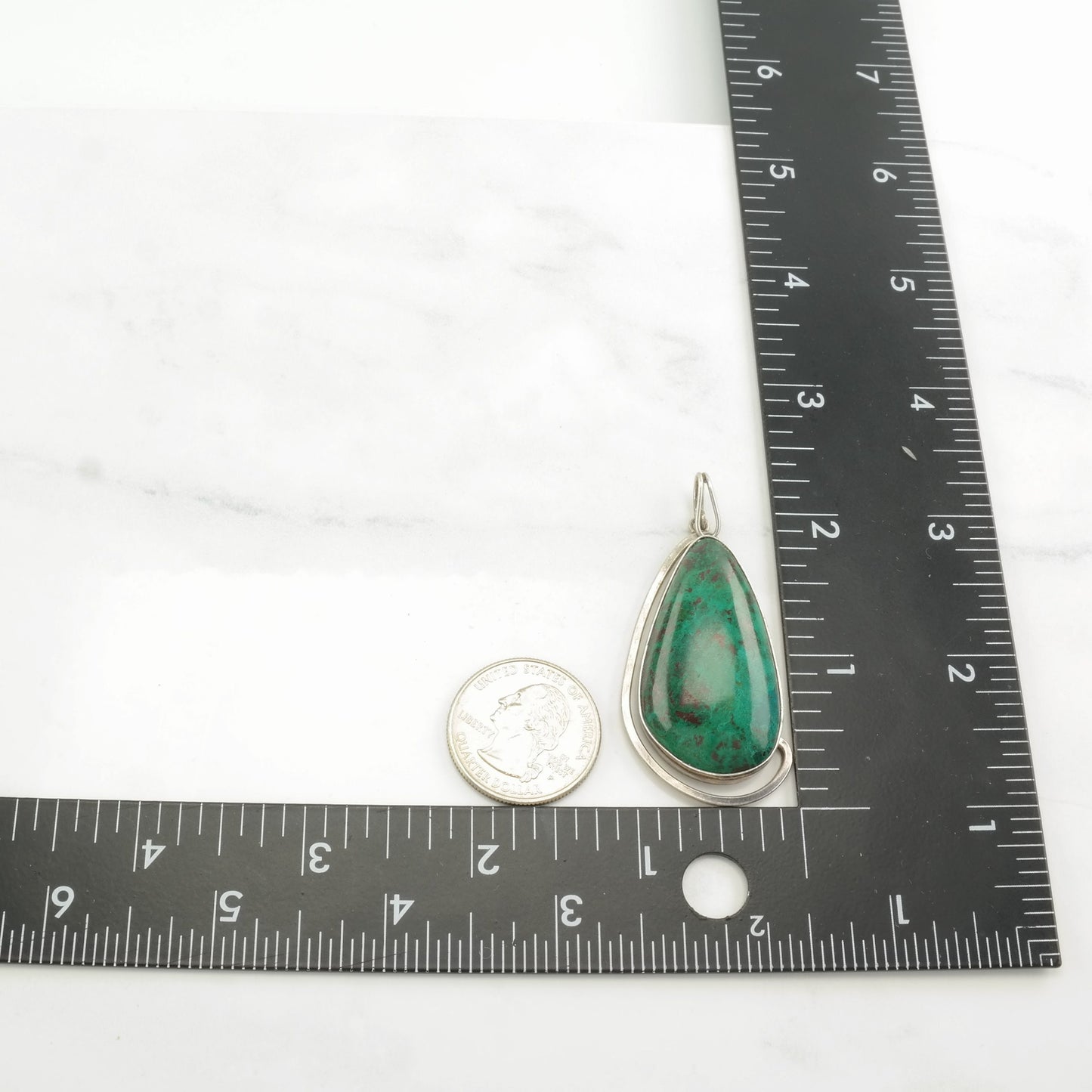 Vintage Israeli Chrysocolla Drop Sterling Silver Pendant